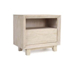 Reece Solid Wood Nightstand with Shelf in Seashell White