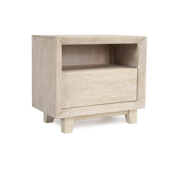 Reece Solid Wood Nightstand with Shelf in Seashell White
