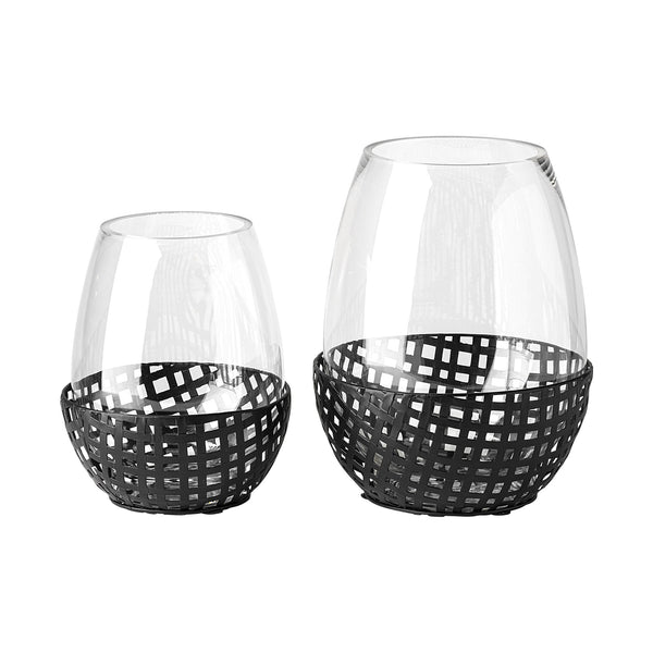 Reena II Large Black Woven Metal Base Table Candle Holder