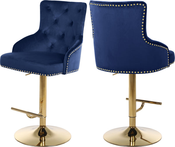 Stella Adjustable Stool In Navy Velvet and Gold