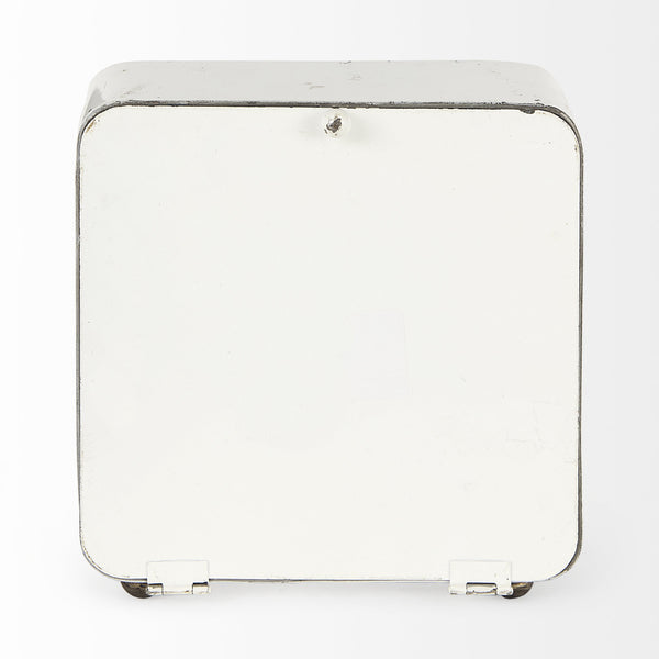 Karl 8.0L x 2.8W x 8.8H Rustic White Iron Rounded Square Table Clock