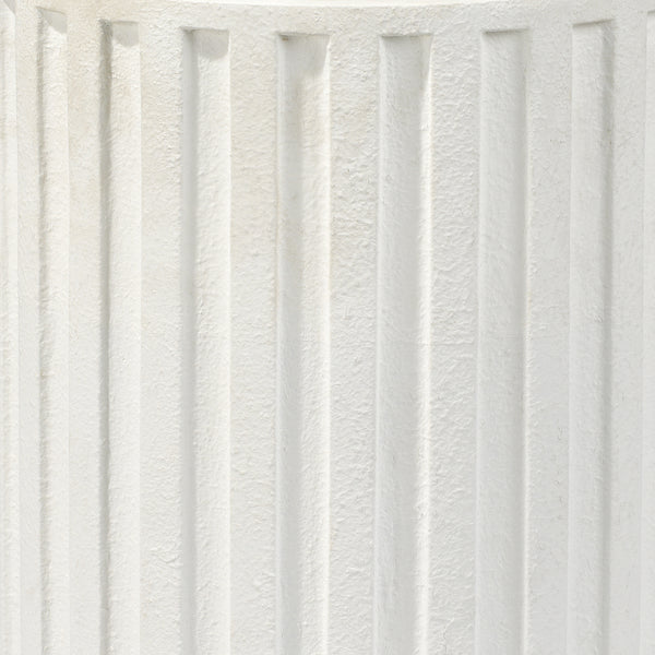 Flutted Cement Side Table, White
