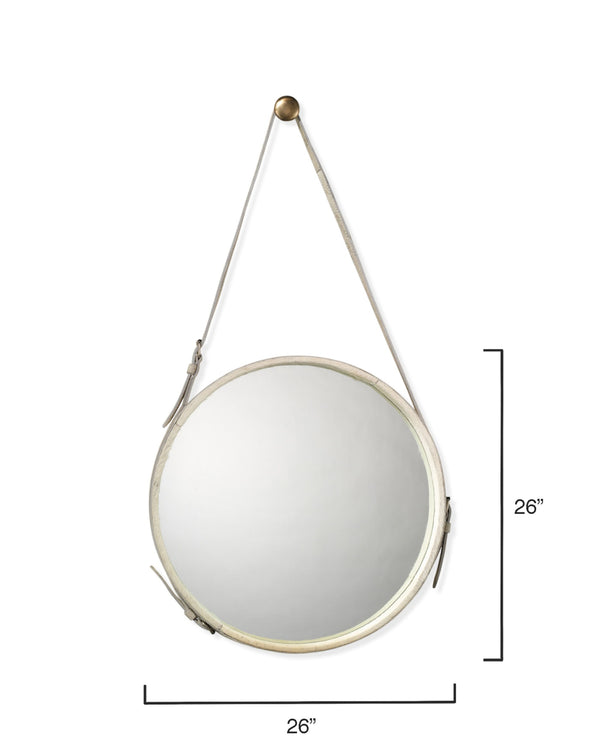 Round Steel Round Wall Mirror, White Hide