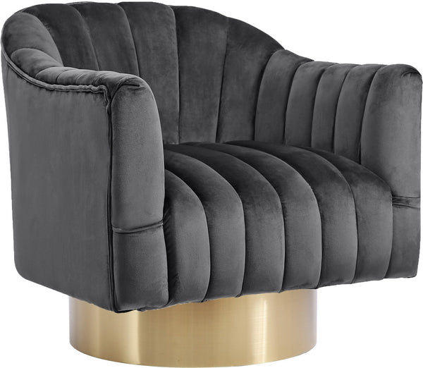 Noel Accent Chair In Grey Velvet And Gold Swivel Base