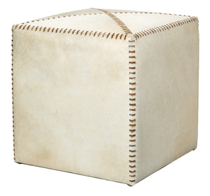 White Hair on Hide Ottoman, Small