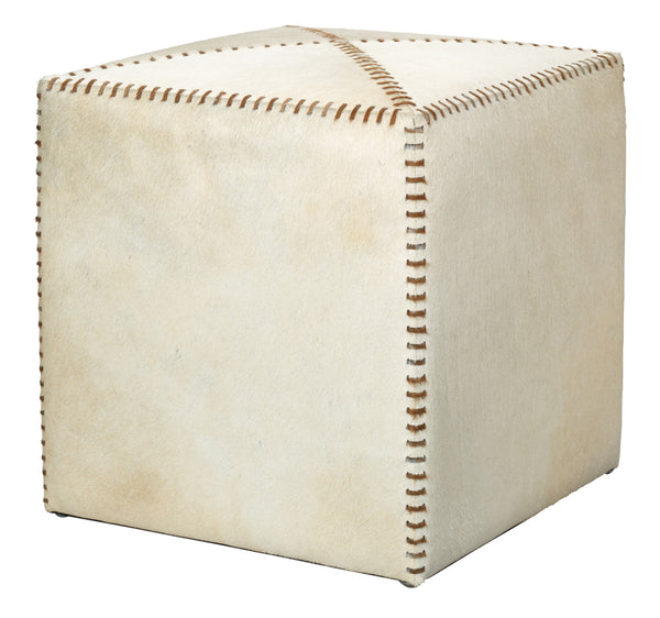 White Hair on Hide Ottoman, Small
