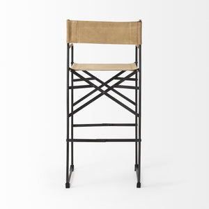 Direttore 19.3L x 19.3W x 44.1H Brown Leather Seat W/Black Iron Frame Bar Stool