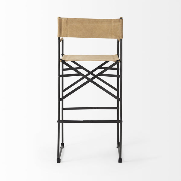 Direttore 19.3L x 19.3W x 44.1H Brown Leather Seat W/Black Iron Frame Bar Stool