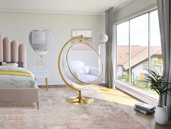 Rudy Acrylic Swing Bubble Accent Chair In White Fabric