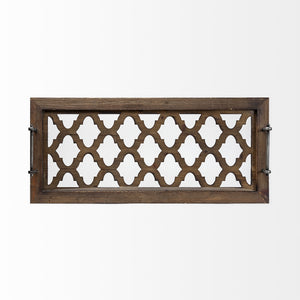 Stotonic 35L x 16W Brown Wood W Glass Top Rectangular Serving Tray