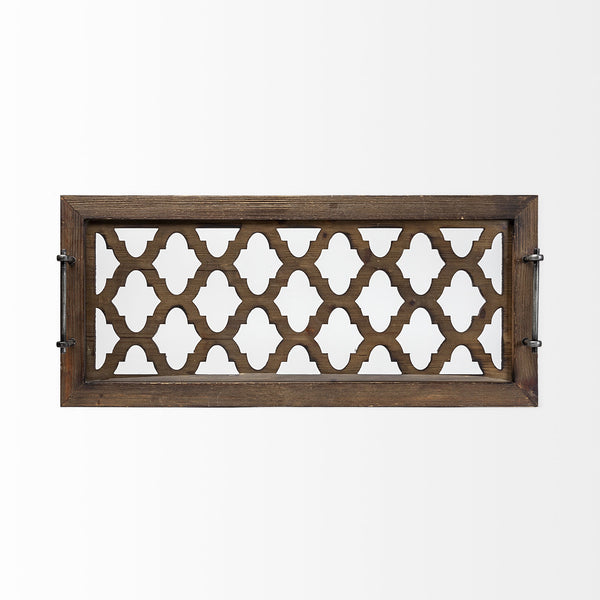 Stotonic 35L x 16W Brown Wood W Glass Top Rectangular Serving Tray