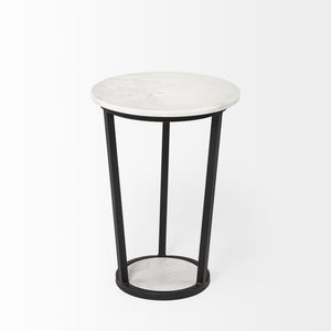 Bombola I (Small) 15L x 15W White Round Marble Top W/Black Metal Frame Accent Table