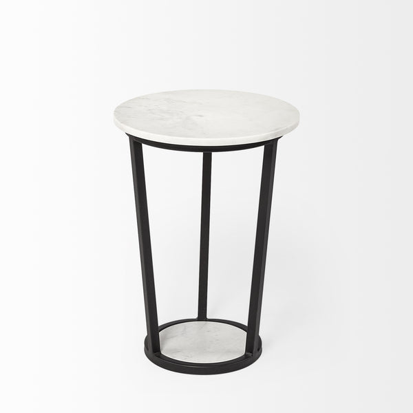 Bombola I (Small) 15L x 15W White Round Marble Top W/Black Metal Frame Accent Table