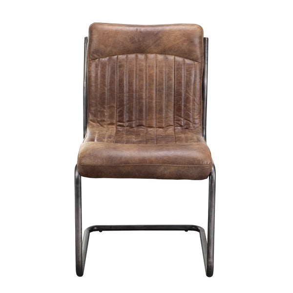 Moe's Ansel Dining Chair Set in Grazed Brown Leather