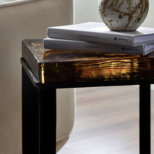 Lennie Cast Glass End Table in Amber