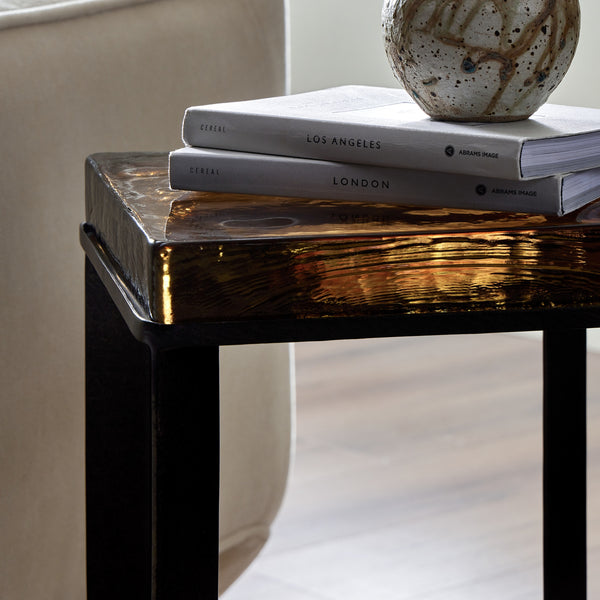 Lennie Cast Glass End Table in Amber