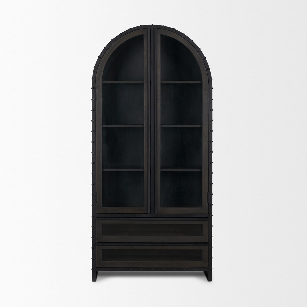 Gehry 72.3" H Dark Brown Metal Brown Wood and Glass Door Display Cabinet