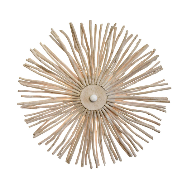 LARGE ROUND WALL SCONCE HANDCRAFTED WITH WHITEWASH EUCALYPTUS WOOD
