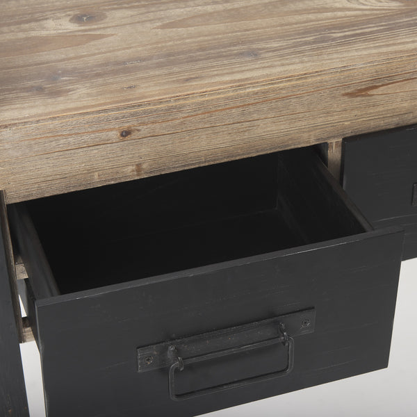 Carga 48L x 12W Black Metal Frame Brown Wooden Top Console Table W/Storage