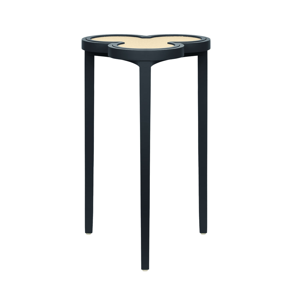 CLOVER CIGAR TABLE WITH REVERSIBLE LACQUER AND NATURAL GRASSCLOTH TOP IN MATTE NAVY LACQUER