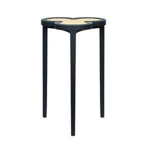 CLOVER CIGAR TABLE WITH REVERSIBLE LACQUER AND NATURAL GRASSCLOTH TOP IN MATTE NAVY LACQUER