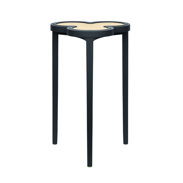 CLOVER CIGAR TABLE WITH REVERSIBLE LACQUER AND NATURAL GRASSCLOTH TOP IN MATTE NAVY LACQUER