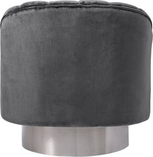 Noel Accent Chair In Grey Velvet And Chrome Swivel Base