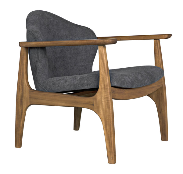 Vittorio Teak Chair in Ocean Grey Fabric with a Clear Coat Flat Finish
