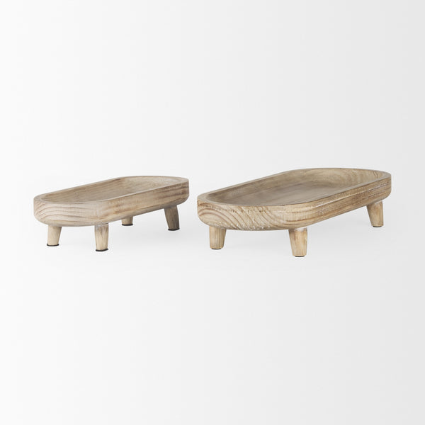 Carver Set of 2 Oblong White Washed Wood Footed Trays
