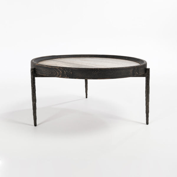 Dakota Travertine Round Coffee Table - Weathered Black