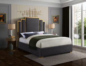 Geoffrey King Bed In Grey Velvet