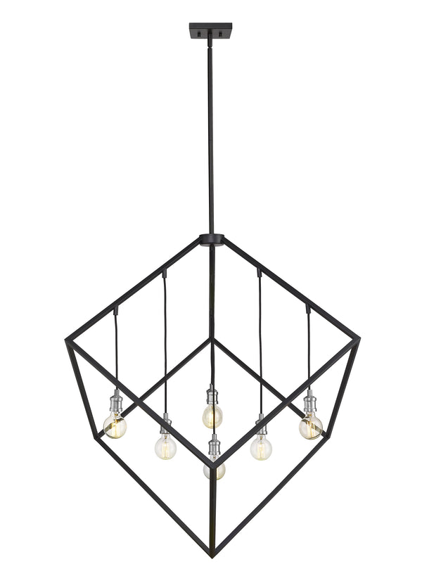 Vertical 7 Light Pendant in Matte Black + Brushed Nickel Finish