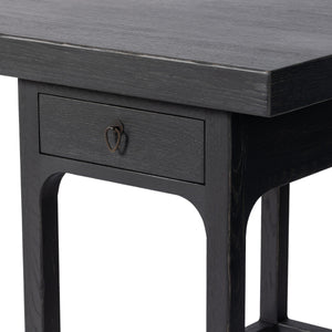 Avedon Desk In Aged Black Oak And Aged Black Oak Veneer And Brass Patina