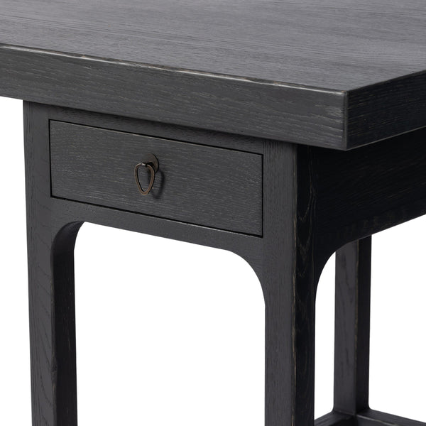 Avedon Desk In Aged Black Oak And Aged Black Oak Veneer And Brass Patina