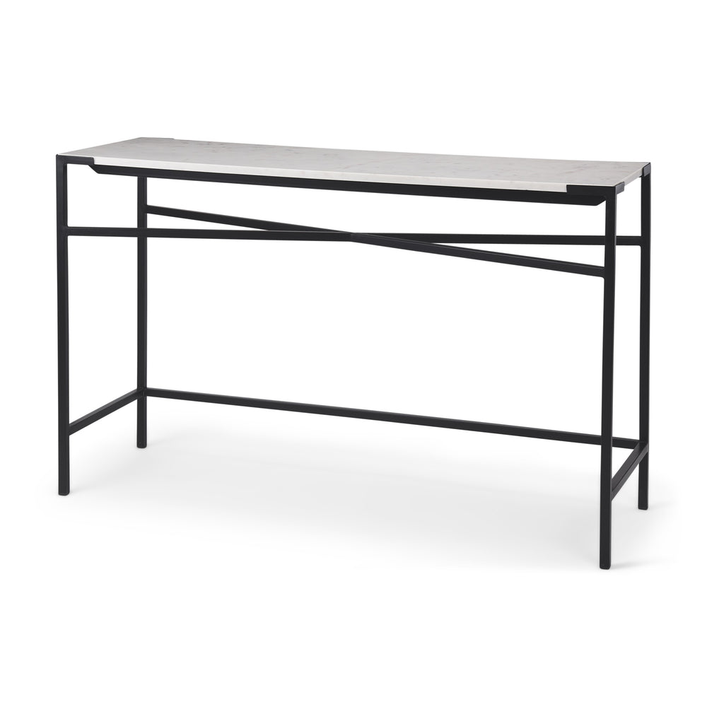 Lucas 50 X 16 X 30 White Marble Top Black Metal Frame Console Table