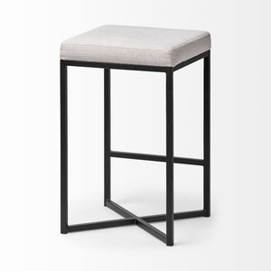 Frodo 26" Seat Height White Fabric Seat Black Metal Base Stool