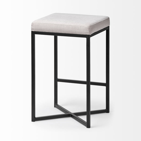 Frodo 26" Seat Height White Fabric Seat Black Metal Base Stool