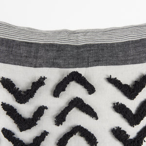 Kimia 20L x 20W White and Black Fabric Herringbone and Fringed Decorative Pillow Cover