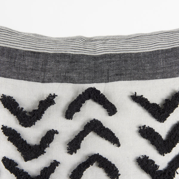Kimia 20L x 20W White and Black Fabric Herringbone and Fringed Decorative Pillow Cover
