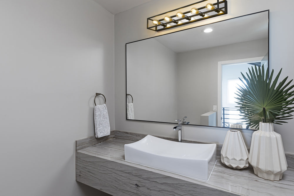 Kube 5 Light Vanity in Matte Black + Chrome Finish
