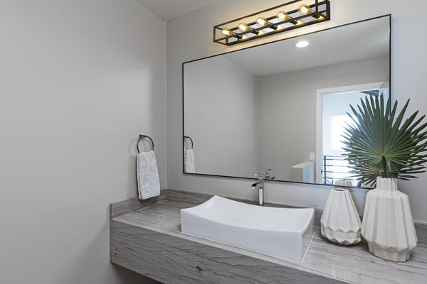 Kube 5 Light Vanity in Matte Black + Chrome Finish