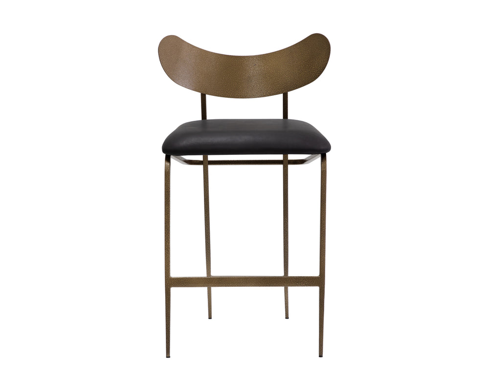 GIBBONS COUNTER STOOL - ANTIQUE BRASS - CHARCOAL BLACK LEATHER