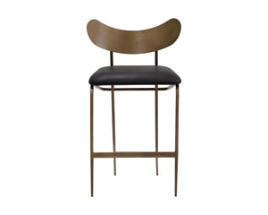 GIBBONS COUNTER STOOL - ANTIQUE BRASS - CHARCOAL BLACK LEATHER