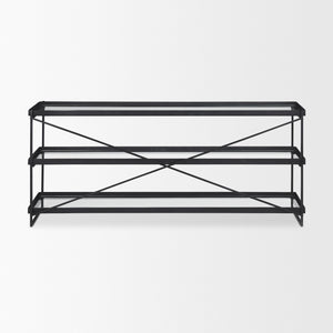 Trey 72.0"L x 16.0"W x 30.0"H Black Metal W/Glass Console Table