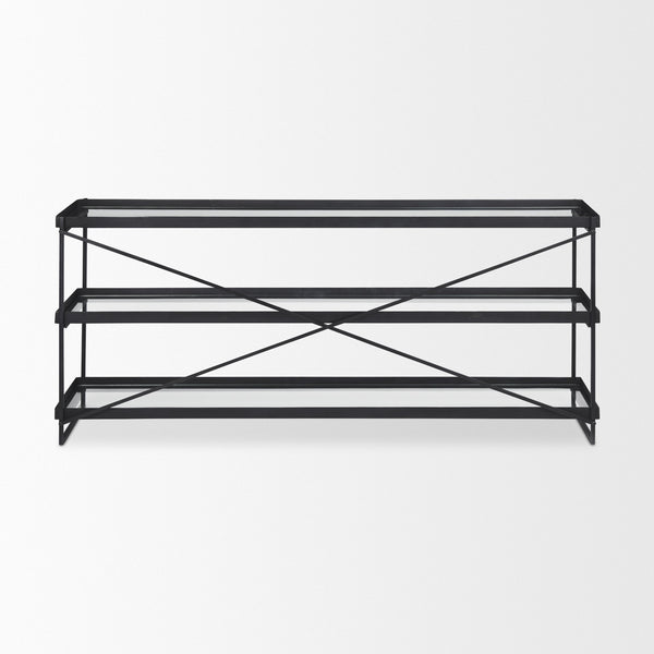 Trey 72.0"L x 16.0"W x 30.0"H Black Metal W/Glass Console Table