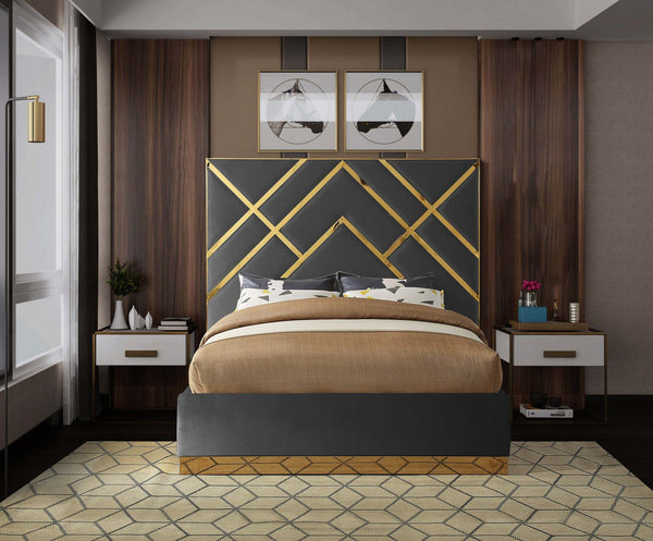 Lionel King Bed In Grey Velvet