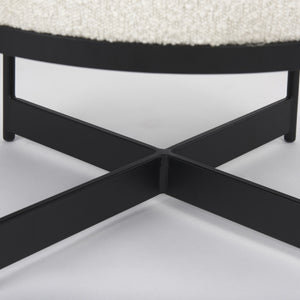 Amelia Cream Boucle W/Black Metal Upholstered Pouf