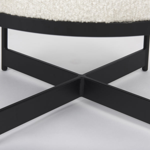 Amelia Cream Boucle W/Black Metal Upholstered Pouf