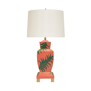 HAND PAINTED URN SHAPE TOLE TABLE LAMP IN PALM