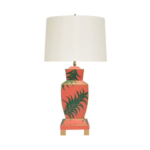 HAND PAINTED URN SHAPE TOLE TABLE LAMP IN PALM